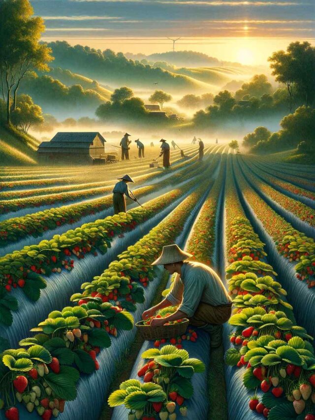people plucking Strawberry In a Strawberry Farm